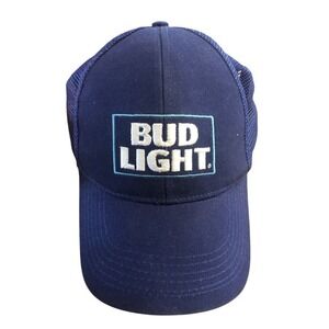 Bud Light Strapback Hat Baseball Cap Blue Black Mesh Beer‎ Adjustable